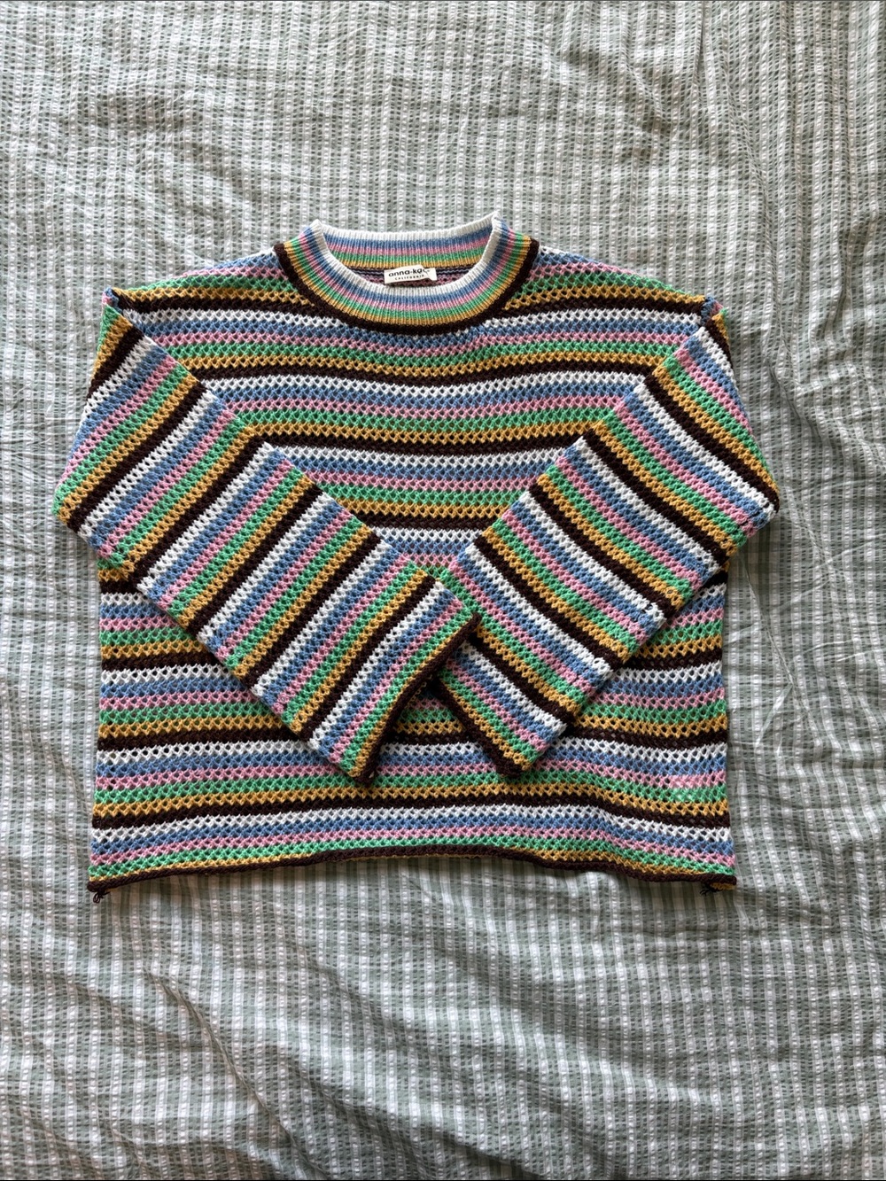 Striped Multicolor Crochet Knit Sweater - Women